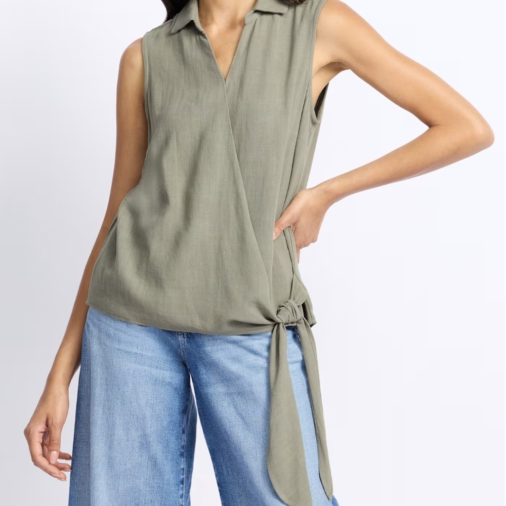 Market & Spruce Olive Sleeveless Wrap Blouse